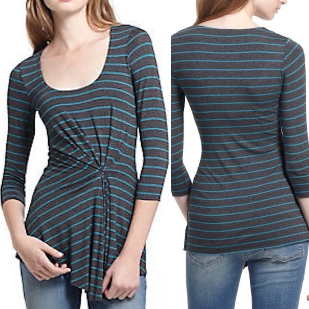 NWT Anthropologie Bailey 44 teal striped long sleeve faux wrap top size medium